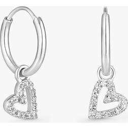 Simply Silver Cubic Zirconia Heart Drop Hoop Earrings