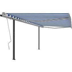 vidaXL Tenda Da Sole Retrattile Manuale Con Pali 4.5x3.5 m Blu e Bianca 450x350cm