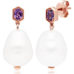 Gemondo Modern Baroque Pearl & Amethyst Drop Earrings in Rose Plated