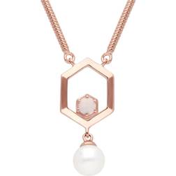 Gemondo Hexagon Drop Necklace - Rose Gold/Pearl/White