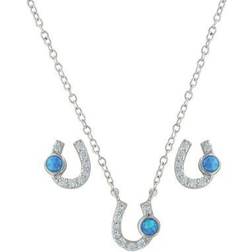 Montana Silversmiths Lightfoot Horseshoe Jewelry Set - Silver/Trasparent/Blue