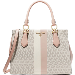 Michael Kors Marilyn Medium Logo Stripe Satchel - Vanilla/Soft Pink