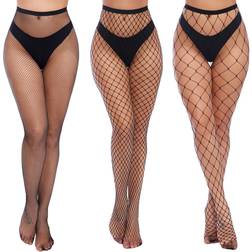 Charmnight High Waist Tights Fishnet Stockings Thigh Pantyhose 3-pack