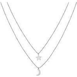 The Love Collection The Love Collection Sterling Moon And Star Diamond Cut Ball Chain Necklace