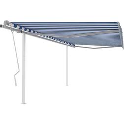 vidaXL Toldo Manual Retráctil Con Postes Azul Y Blanco 4x3 m