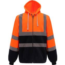 Yoko Mens Hi Visibility Full Zip Reflective Work Hoodie (Orange/ Navy)