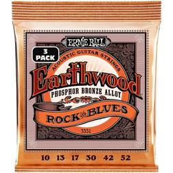 Ernie Ball Earthwood Rock and Blues w/ Plain G Phosphor Acoustic Strings 3 Pack