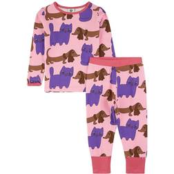 Småfolk Printed Pyjamas - Cat & Dog/Sea Pink