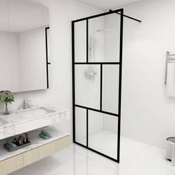 vidaXL Walk-in Shower Wall With Tempered Glass Black 35.4' x 76.8'