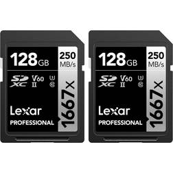 LEXAR Professional SILVER SDXC Class 10 UHS-II U3 V60 250/120MB/s 128GB (1667x) (2-Pack)