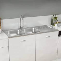 vidaXL dobbelt køkkenvask 1200x500x155 rustfrit stål sølvfarvet