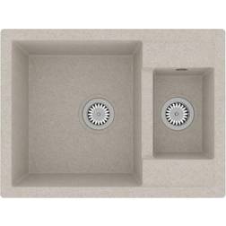 vidaXL Lavello Da Cucina Doppio Con Foro Troppopieno Beige In Granito