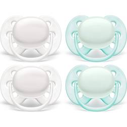 Philips Avent Ultra Soft Pacifier, 0-6 Months, Arctic White/Green, 4 Pack, SCF214/40