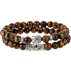 Eye Candy LA Men's Luka 2-Piece Silvertone & Tiger's Eye Beaded Stretch Bracelet Set Metal