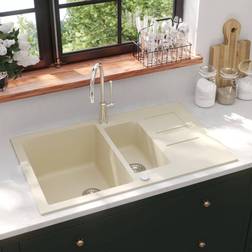 vidaXL Lavello Doppio Da Cucina Beige In Granito Incasso Elettrodomestici