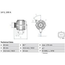 Bosch 0986047360 Alternator 4736 150 A 14