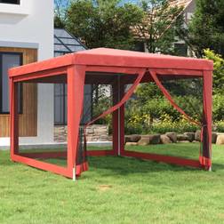 vidaXL Party Tent Outdoor Canopy Tent Gazebo Marquee with 4 Mesh Sidewalls 116.9 x 155.9 x 96.9 in Red
