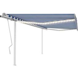 vidaXL Tenda da Sole Retrattile Manuale con LED 4,5x3,5 m Blu e Bianca