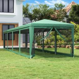 vidaXL Carpa Para Fiestas Con 10 Paredes De Malla HDPE Verde 3x12 m