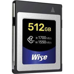 Wise CFX-B512, 512 GB, CFexpress, 1700 MB/s, 1550 MB/s, Stöttålig, Vattentät, Silver, Svart, Blå