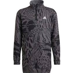 adidas Future Icons Hybrid Animal Print Cotton Loose Halfzip Dress - Grey Six /Black /White