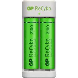 GP Batteries Caricabatterie USB RECYKO E211 CON 2 Batterie ricaricabilli 1,5v Stilo aa nimh 2100 mAh Incluse