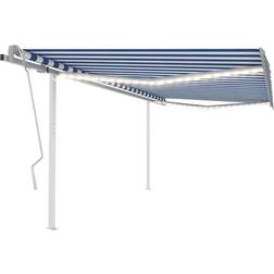 vidaXL Tenda Da Sole Retrattile Manuale con LED 4x3,5 m Blu e Bianca