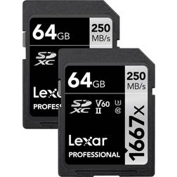 LEXAR Media 64GB PRO SDHC/SDXC 1667X UHS-II 2PK (LSD64GCBNA16672)