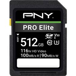 PNY 512GB PRO Elite Class 10 U3 V30 SDXC Flash Memory Card