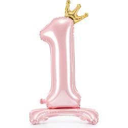 PartyDeco Folieballong på fot i rosa 1 med krona