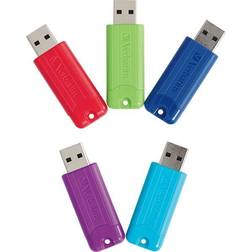 Verbatim PinStripe 64GB USB 3.2 Gen 1 Flash Drives, 5/Pack (70389) Assorted