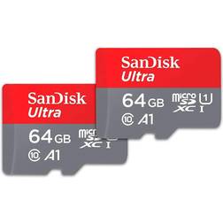 SanDisk Ultra 64GB microSDHC UHS-I card, with Adapter (2-Pack)