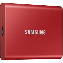 Samsung T7 500GB External USB 3.2 Gen 2 Portable SSD with Hardware Encryption Metallic Red