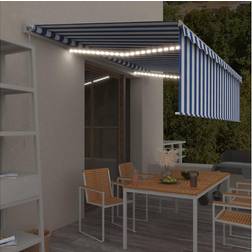 vidaXL Tenda Sole Retrattile Manuale Con LED 5x3m Blu E Bianco