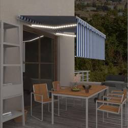 vidaXL Tenda Sole Retrattile Manuale con LED 3x2.5m Blu e Bianco