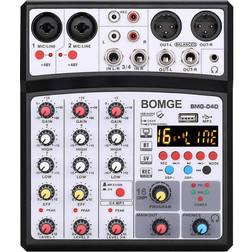 BOMGE 4 Channels Audio Sound Mixer Mixing DJ Console USB with 48V Phantom Power 16 DSP Effects PC Computer Recording MP3 Bluetooth