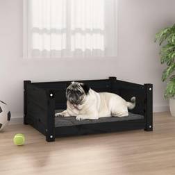 vidaXL Dog Bed Black 65.5x50.5x28 Solid Pine Wood - Black