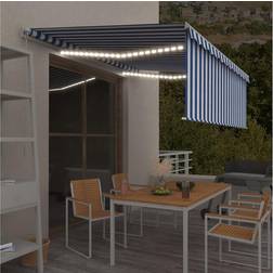 vidaXL markise + LED-lys 4x3 m manuel blå + hvid
