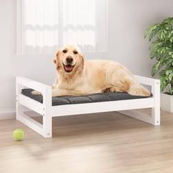 vidaXL Lit Pour Chien Blanc 75.5x55.5x28 cm Bois de Pin Solide