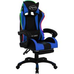 vidaXL Silla gaming con luces LED RGB cuero sintético azul y negro Azul