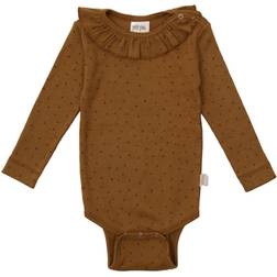 Petit Piao Printed Dot O-Neck Frill L/S Bodysuit