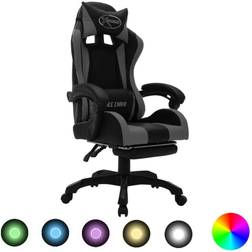 vidaXL Fauteuil de Jeux Vidéo avec LED Fauteuil de Bureau Chaise de Course Fauteuil Inclinable Chaise d'Ordinateur RVB Gris et Noir Similicuir