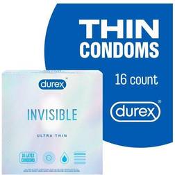 Durex Invisible Condoms, Ultra Thin, Ultra Sensitive Natural Rubber Latex Condoms for Men, 16 Count