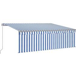 vidaXL Auvent Manuel Rétractable Avec Store et LED Banne Pliable Jardin Balcon Terrasse Extérieur Protection Contre Rayons UV 4,5x3 m Bleu et Blanc