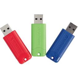 Verbatim PinStripe 16GB USB 3.2 Gen 1 Flash Drives, 3/Pack (70386) Assorted