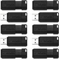 Verbatim PinStripe 32GB USB 2.0 Flash Drive, 10/Pack (70062) Black