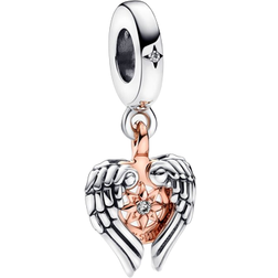 Pandora Celestial Compass Angel Wings Dangle Charm - Silver/Rose Gold/Transparent