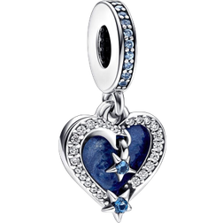 Pandora Celestial Shooting Star Heart Double Dangle Charm - Silver/Blue/Transparent