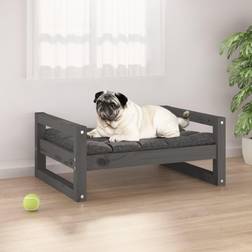 vidaXL Grey Solid Wood Pine Dog Bed Black Wooden Pet Sofa Dog Couch