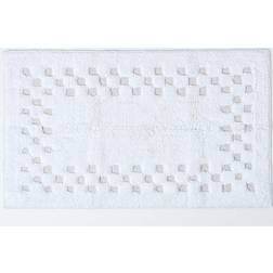 Homescapes White, Bath Mat Check Border Bath White